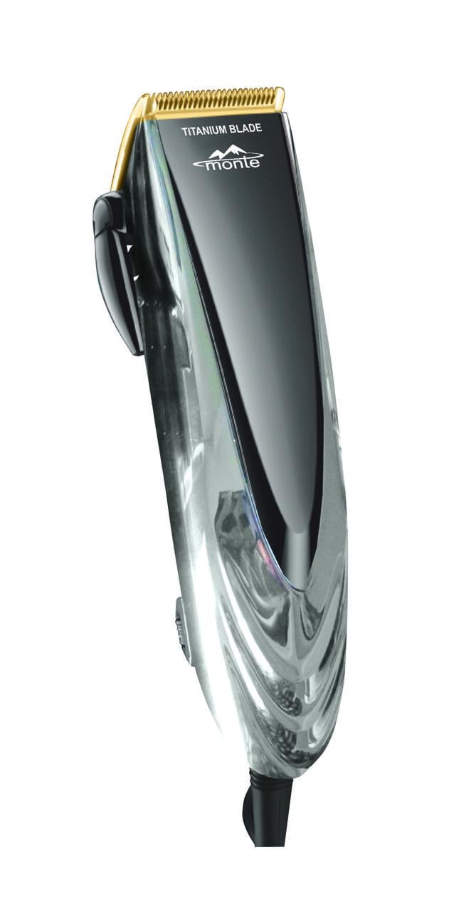 Машинка для стрижки Monte MT-5057C титановые лезвия No Oil/4 насадки/регулировка до 3 мм/от сети 18 Вт Серебристый (33348808)