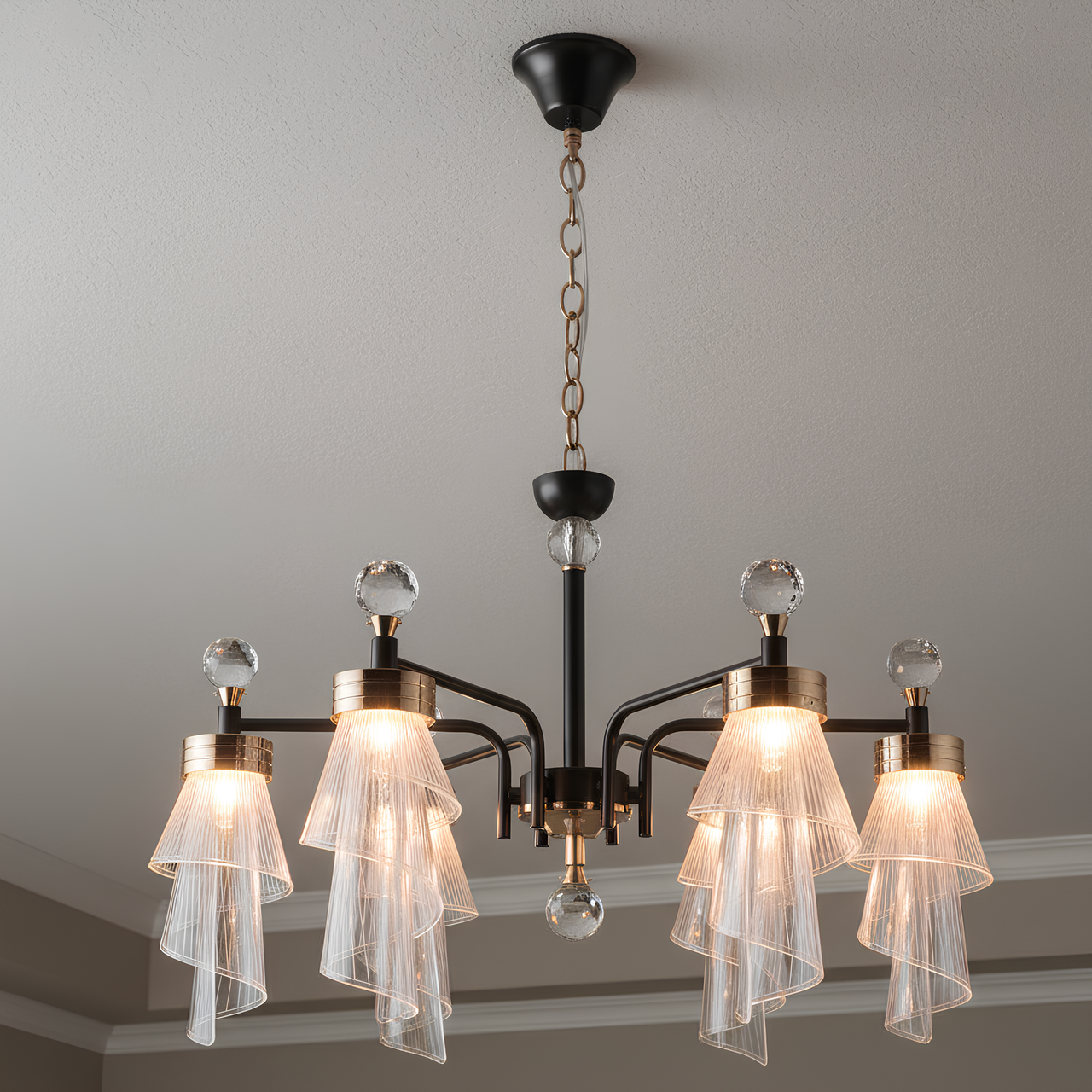 Люстра светодиодная Sirius 72W с фигурными плафонами 3000-6500K Кофейный/Золотой (B NH6172/6 COFFEE+FGD)