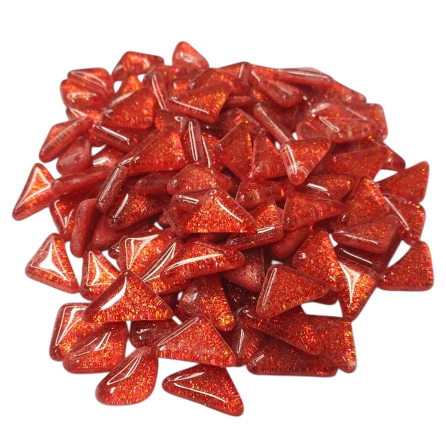 Набор кусочков мозаики треугольные с блестками 4 мм 200 г 150-180 шт. Красный (7787)