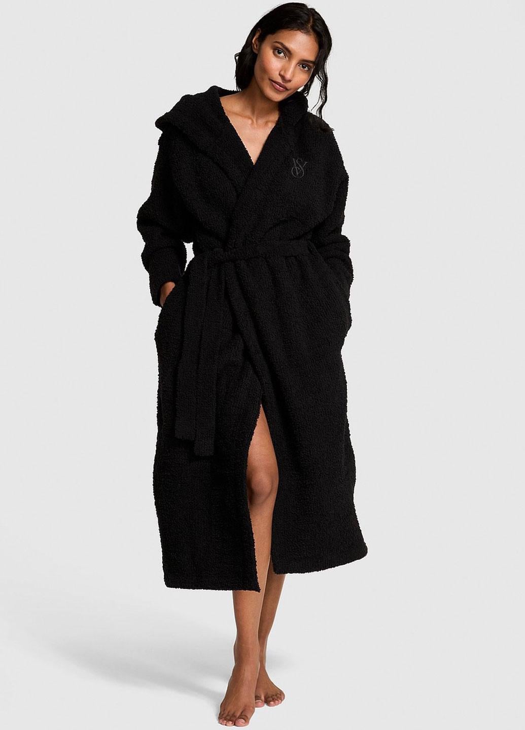Халат плюшевий з капюшоном Victoria's Secret Chenille Hooded Long Robe XS/S Чорний (7000432564QC5XS/S)