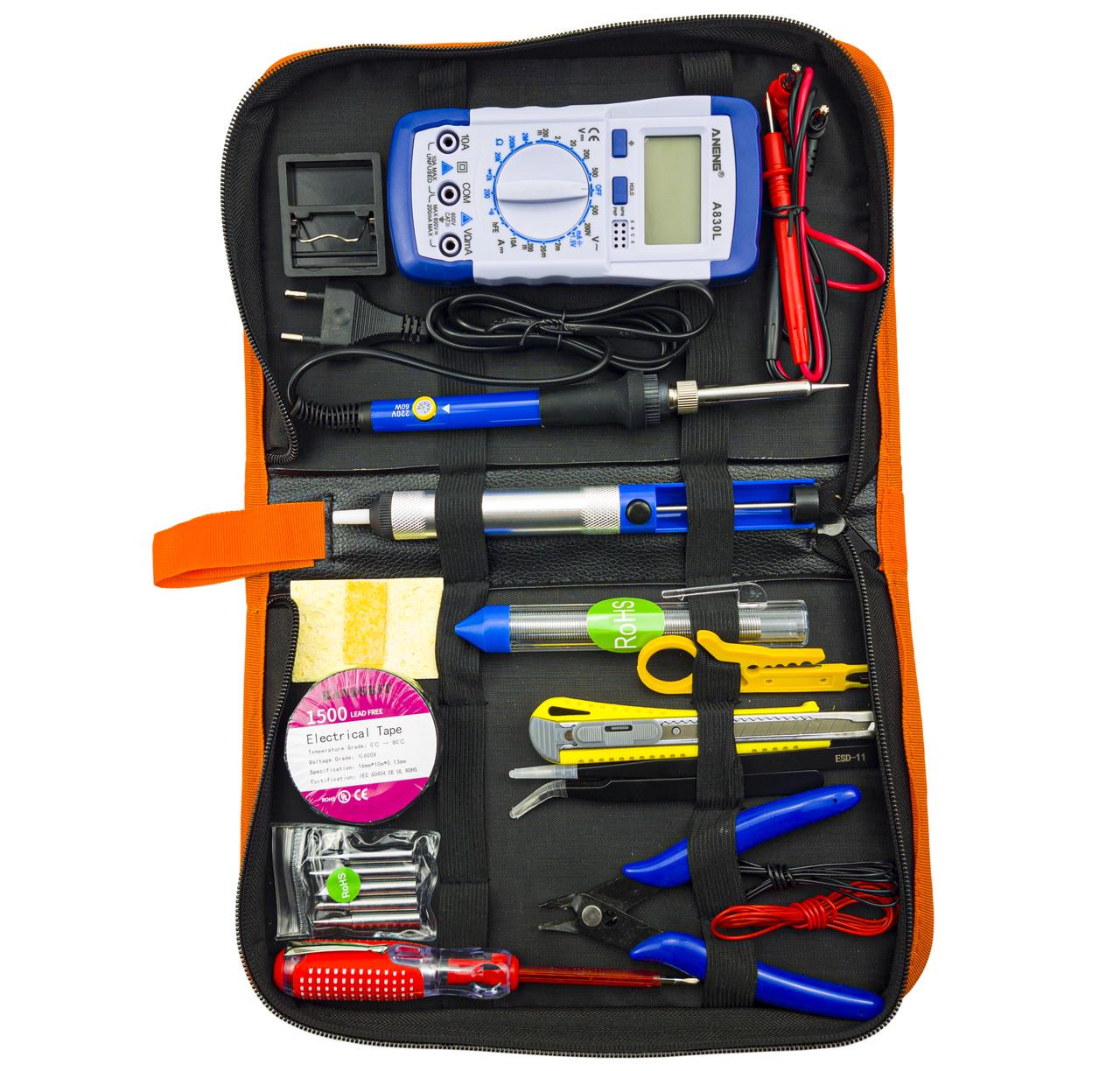 Паяльний набір HandSkit-830L мультиметр/паяльник 60W з регульованою t 20 предметів