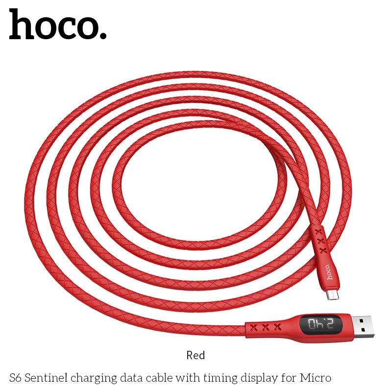 Кабель Hoco Micro USB Sentinel Tming Display S6 1,2 м 2,4A Red - фото 3