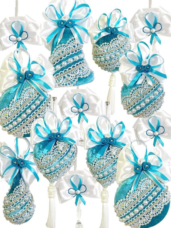 Комплект елочных игрушек ручной работы Лазурь 13 шт. (2020379068)