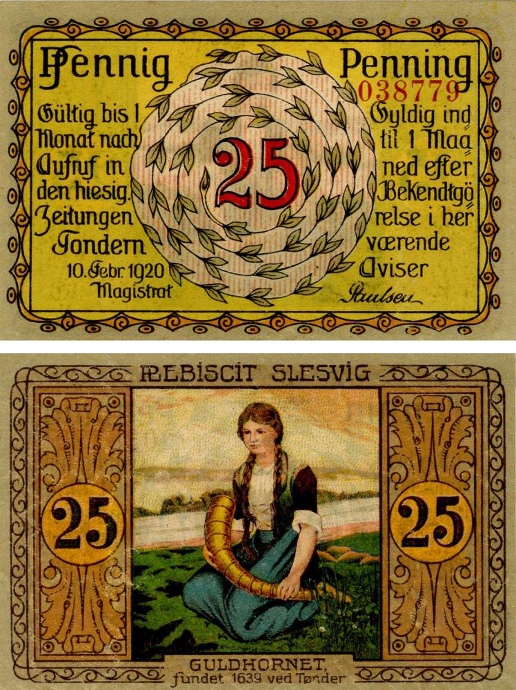 Коллекционная банкнота Германия Нотгельд 25 пфеннигов 1920 F-VF Шлезвиг (Б16152)