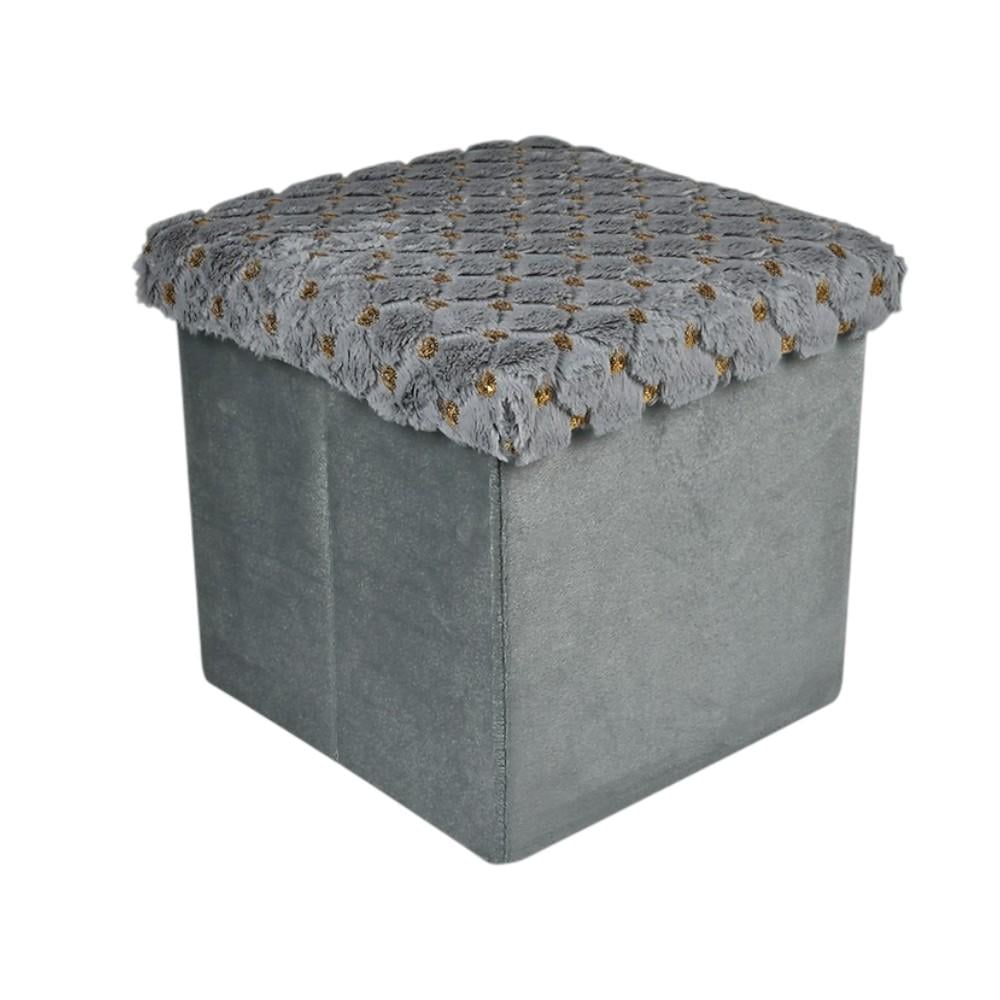 Складная тумба-пуф Stenson Golden Dots 35x35x33 см Серый/Золотой (627573)