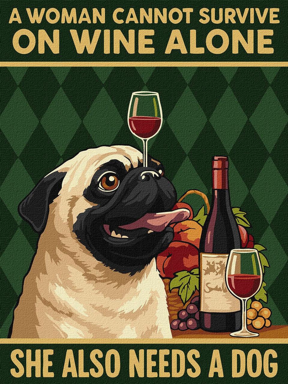Картина за номерами Ideyka Постер. Вино і собака 30х40 см (2824290361)