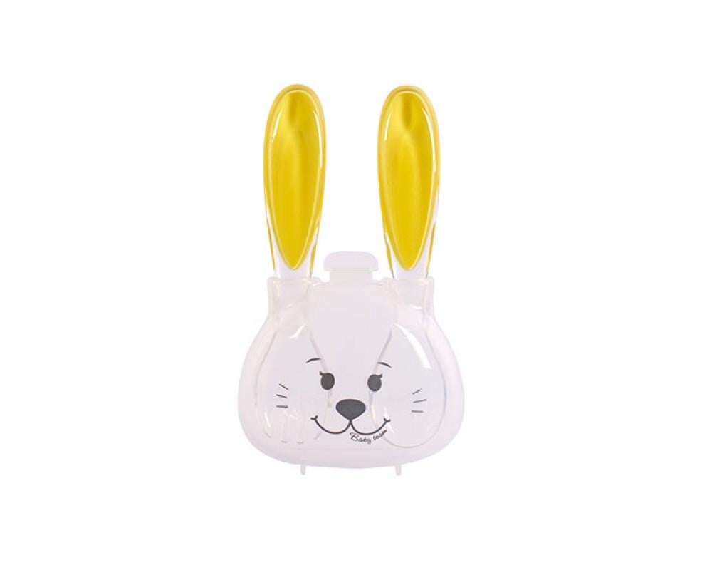 Набор для кормления Baby team ложечка и вилочка Tritan в контейнере Зайка от 6 месяцев