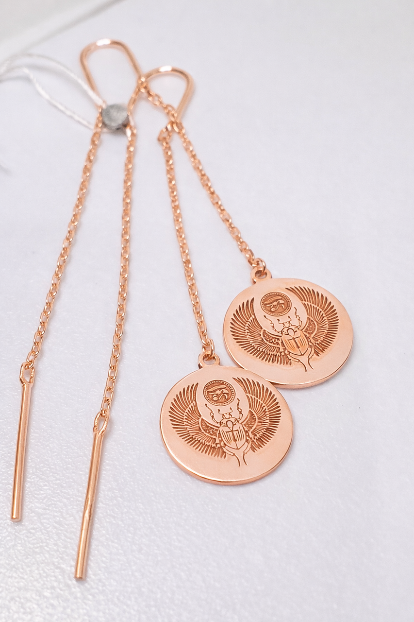 Серьги протяжки серебряные 925 проба Скарабей в позолоте (2964134380)