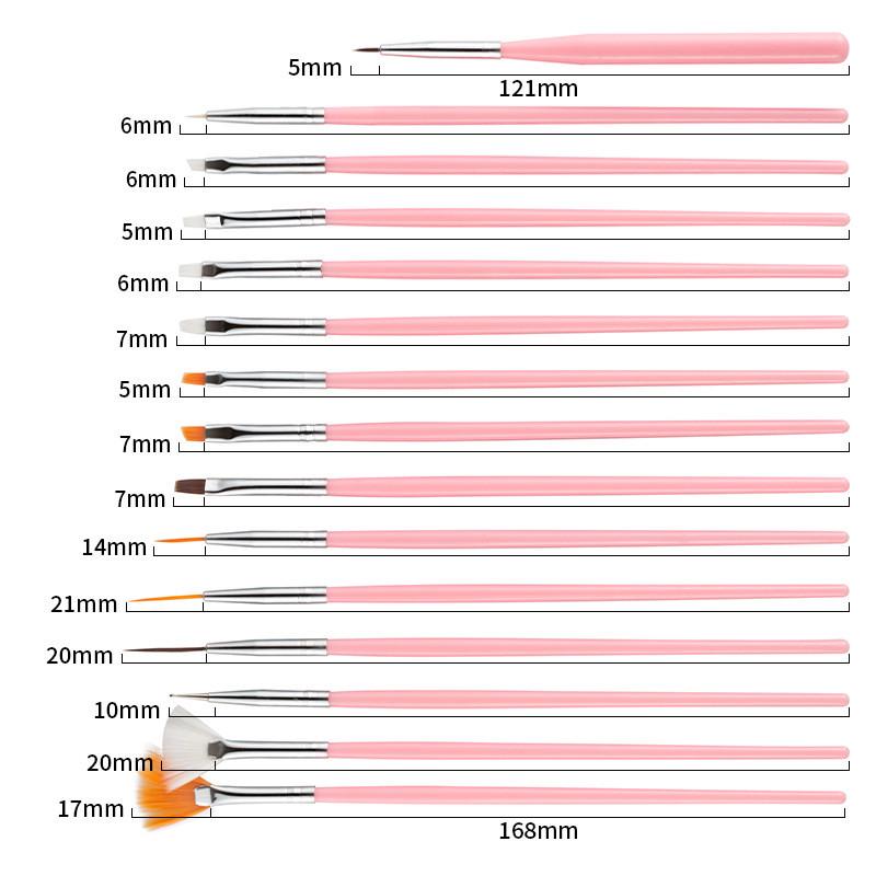 Набір пензлів для манікюру/педикюру/нарощування та дизайну нігтів 15 шт. Рожевий (137273) - фото 3