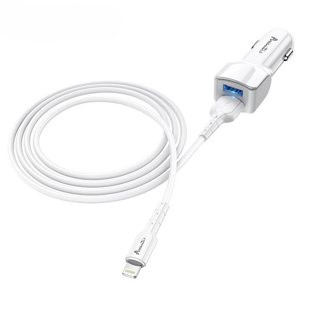 Автомобільний зарядний пристрій Avantis A910 Grand style 2USB/2,4A та USB кабель Lightning Білий (849141)
