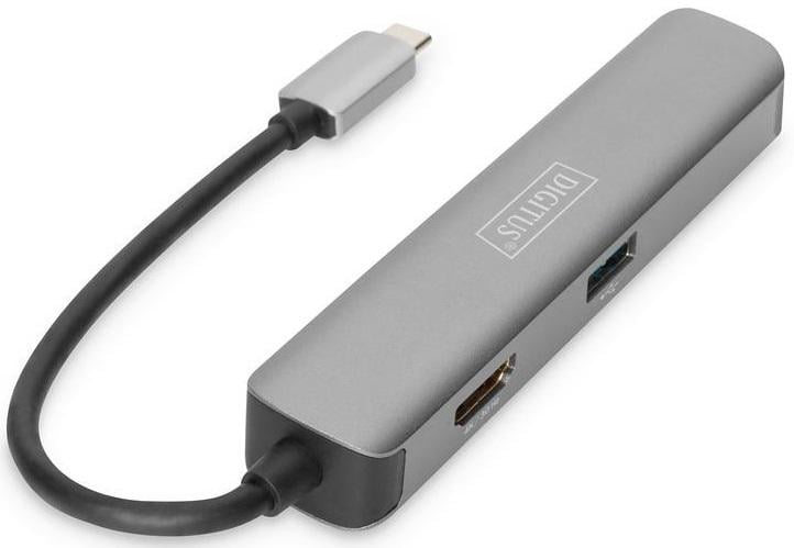 Док-станція для ноутбука Digitus Travel USB-C/2хUSB 3.0 Сірий (DA-70891)