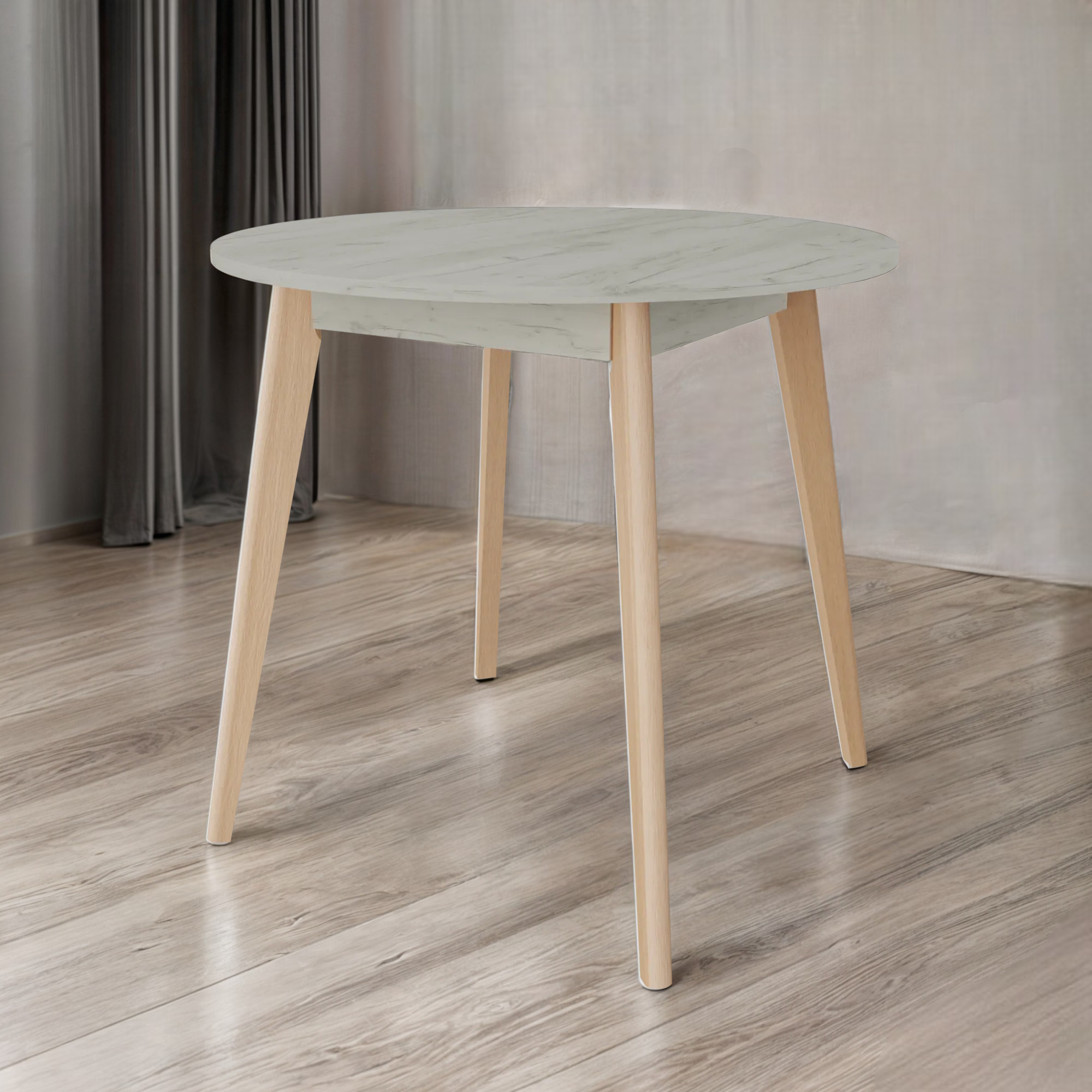 Стіл обідній Tobi Sho BON круглий для кухні/їдальні вітальні 880х880х750 мм Дуб Крафт Білий/Лак