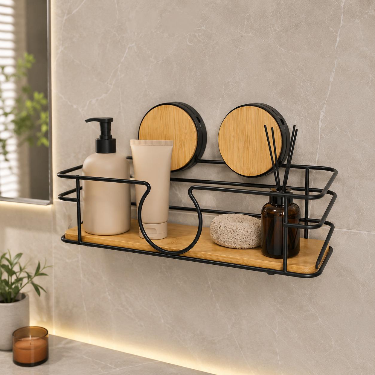 Полка прямоугольная Bathlux для ванной комнаты и кухни для хранения шампуней и гелей для душа металлическая 28х113х7 см