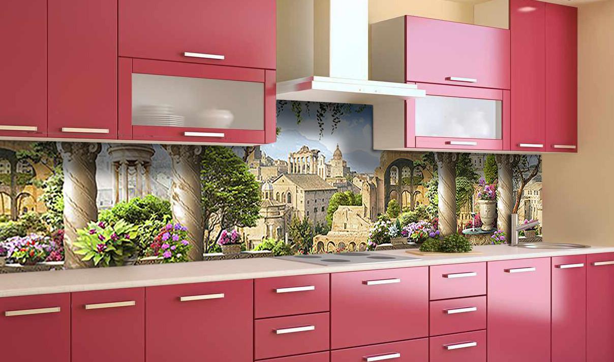 Кухонный фартук Портовый город колонны из самоклеющейся виниловой пленки 65х250 см Бежевый