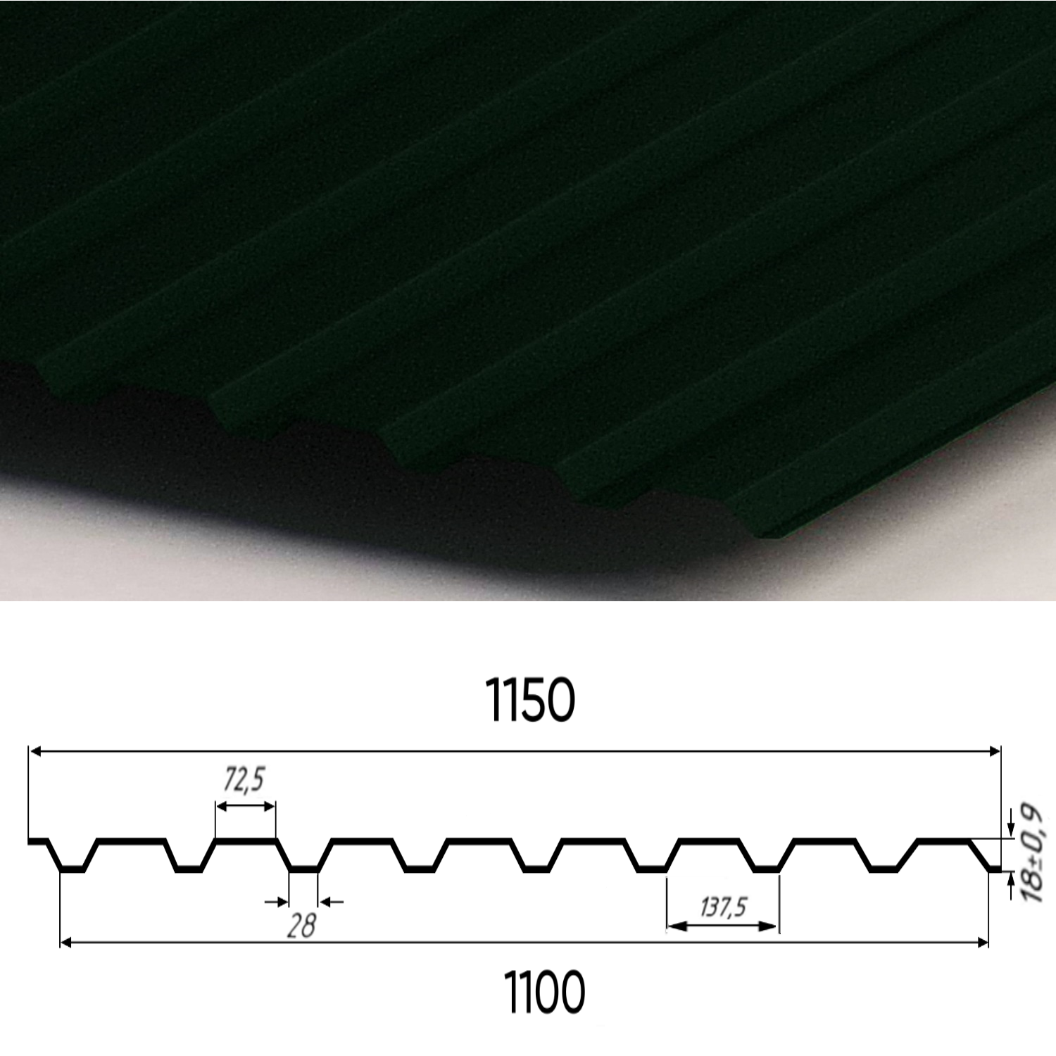 Профнастил Partner С-20 0.45 1150х1000 мм з матовим покриттям Ral 6020 мат Темно-зелений (374878872) - фото 2