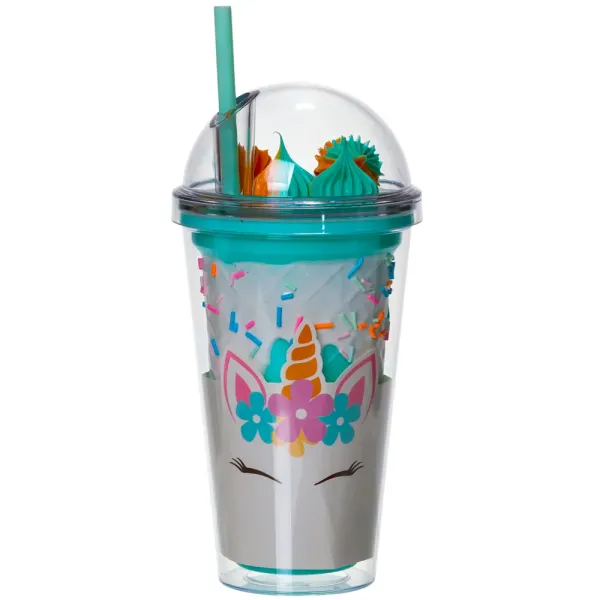 Стакан многоразовый Единорог с крышкой и трубочкой 400 мл Бирюзовый (HP-18-1TU)