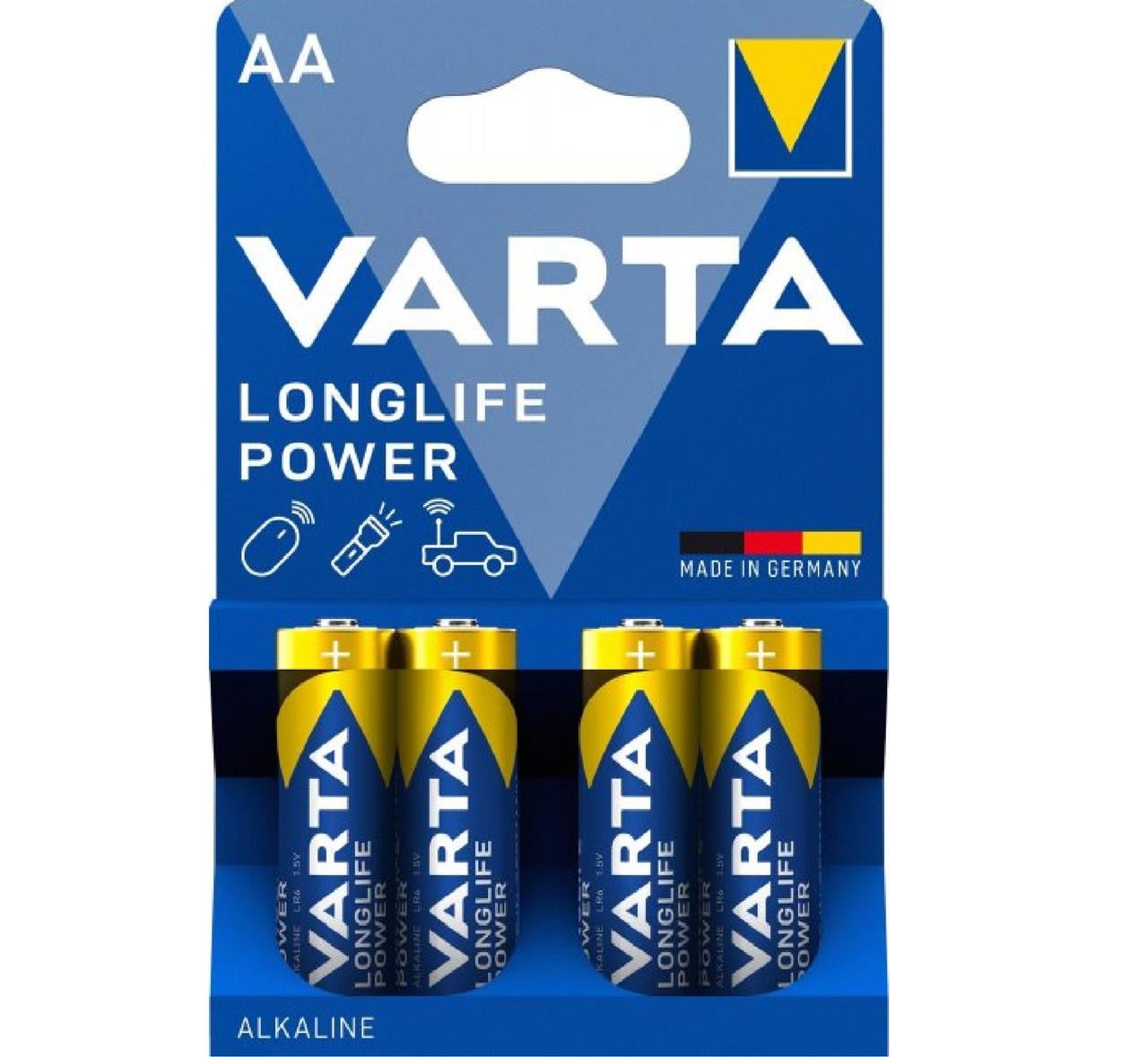Батарейка алкалінова VARTA LONGLIFE POWER LR06/AA на блістері 4 шт. Синій (3110475708)