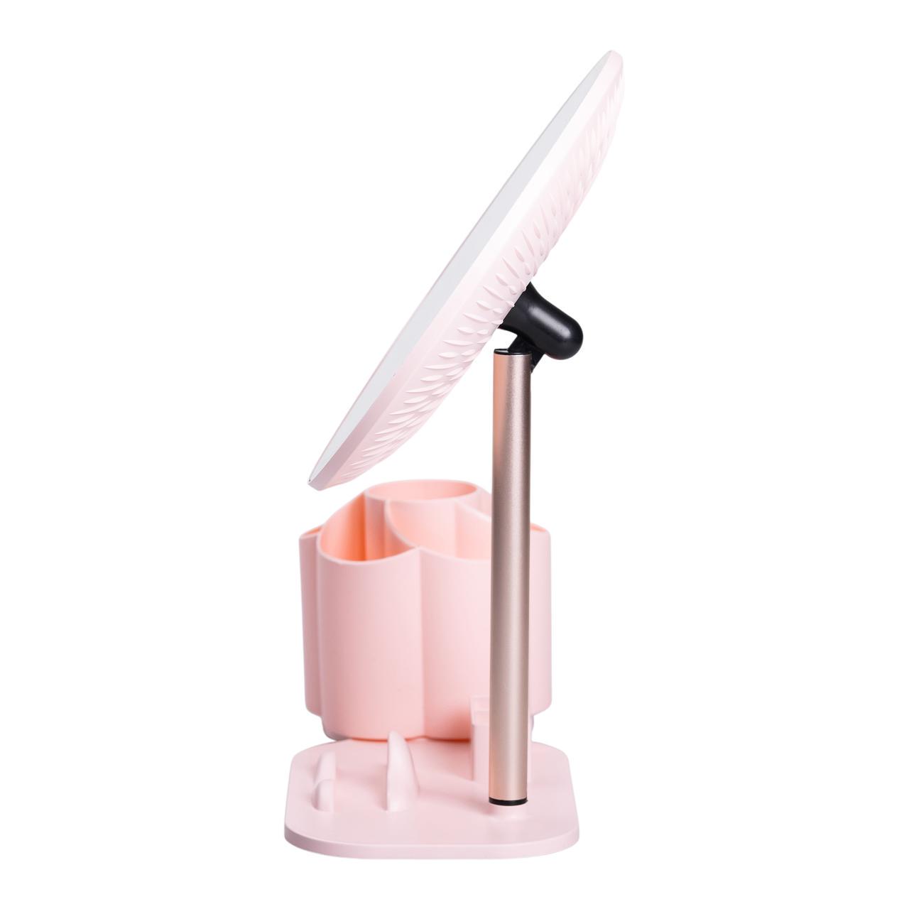 Дзеркало для макіяжу з підсвічуванням кругле настільне з підставкою 21 см рожевий (6891) - фото 4 Дзеркало для макіяжу з підсвічуванням кругле настільне з підставкою 21 см рожевий (6891) - фото 4