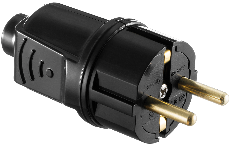 Вилка штепсельная прямая с заземляющим контактом MARSHEL VL16-122 Black