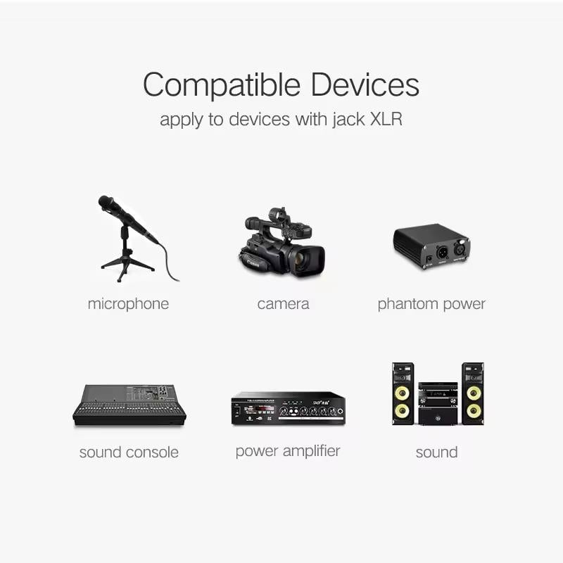 Мікрофонний кабель XLR Male to Female 3-pin UGREEN AV130 Cannon 3 метри чорний (20711) - фото 6