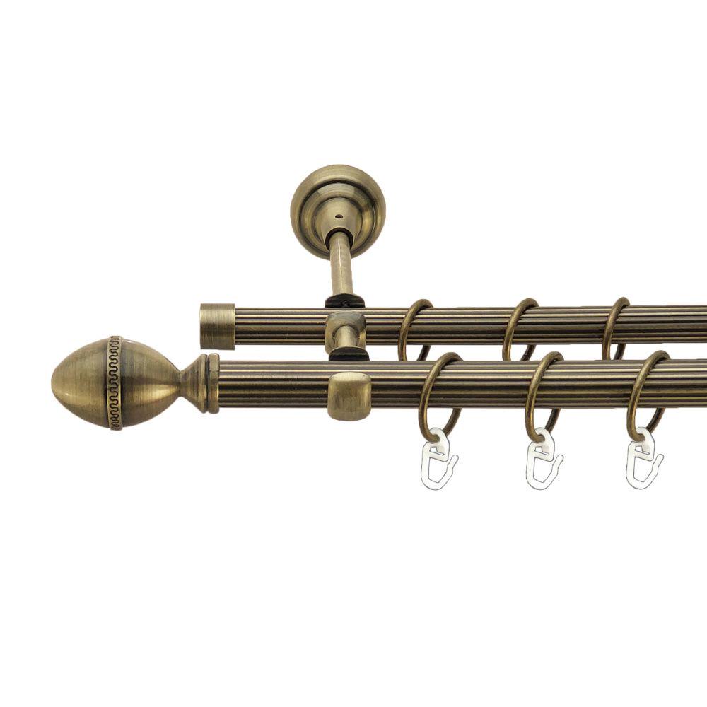 Карниз Orvit Фарже металевий дворядний відкритий рифлена труба кільце металеве 19/16 мм 300 см Антик (00-00022002)