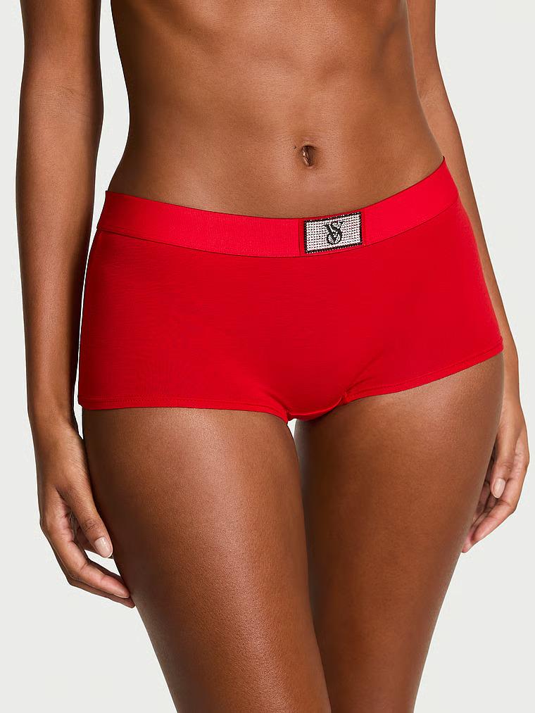 Трусики Victoria's Secret Cotton Logo Cotton Shine Patch Boyshort Panty S Красный (27204572)