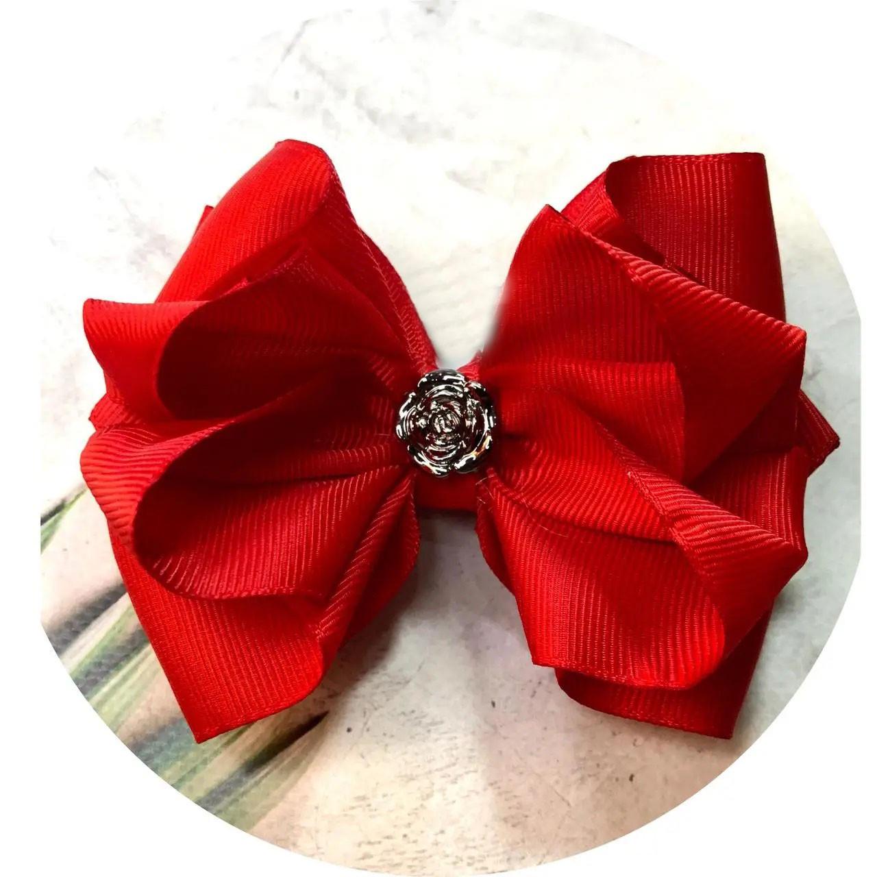 Бантик для волос детский на заколке 11 см Красный (10128)