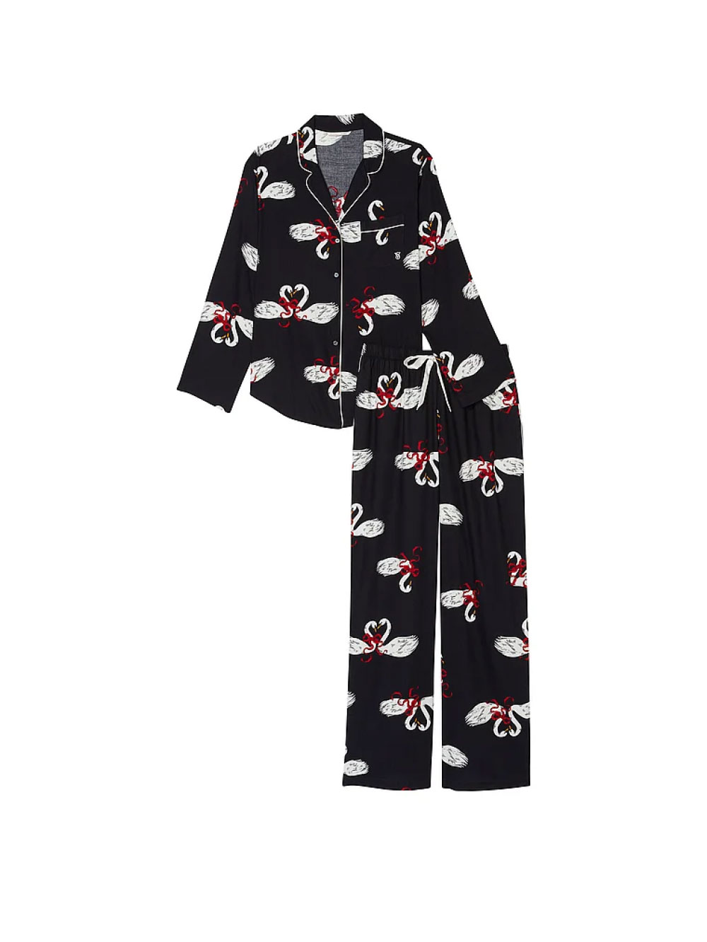 Піжама жіноча фланелева Victoria's Secret Fancy Swans Flannel Long Pajama Set XS Чорний (15013767) - фото 4