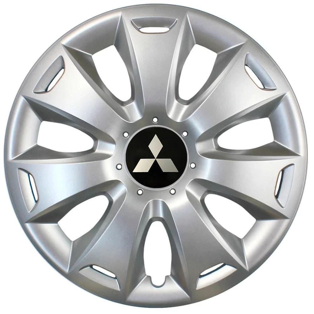 Колпаки автомобильные модельные  SJS 335 с логотипом Mitsubishi R15 4 шт. Серебрянный