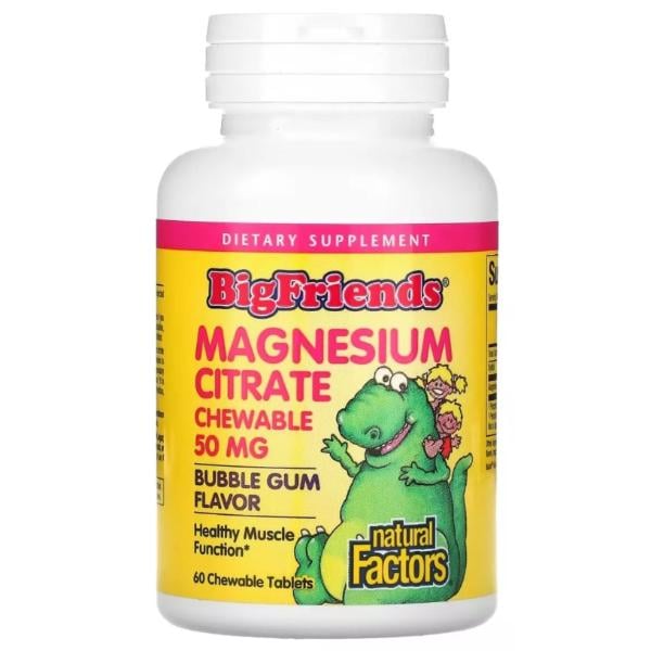 Магний Natural Factors Big Friends Magnesium Citrate 50 мг Bubble Gum 60 жев. табл. (000022097) Магний Natural Factors Big Friends Magnesium Citrate 50 мг Bubble Gum 60 жев. табл. (000022097)