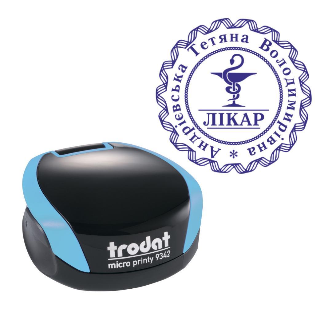 Печать Врача на карманном оснащении Trodat Micro Printy 9342 d 30 мм Бирюзовый (Л13/9342/BZ)