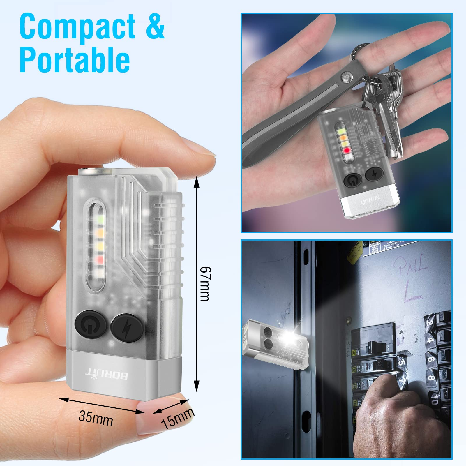 Фонарь-брелок Boruit V10 EDC аккумуляторный светодиодный 1000lm Type C IPX6 Прозрачный (BORUIT-V10WHITE) - фото 3 Фонарь-брелок Boruit V10 EDC аккумуляторный светодиодный 1000lm Type C IPX6 Прозрачный (BORUIT-V10WHITE) - фото 3