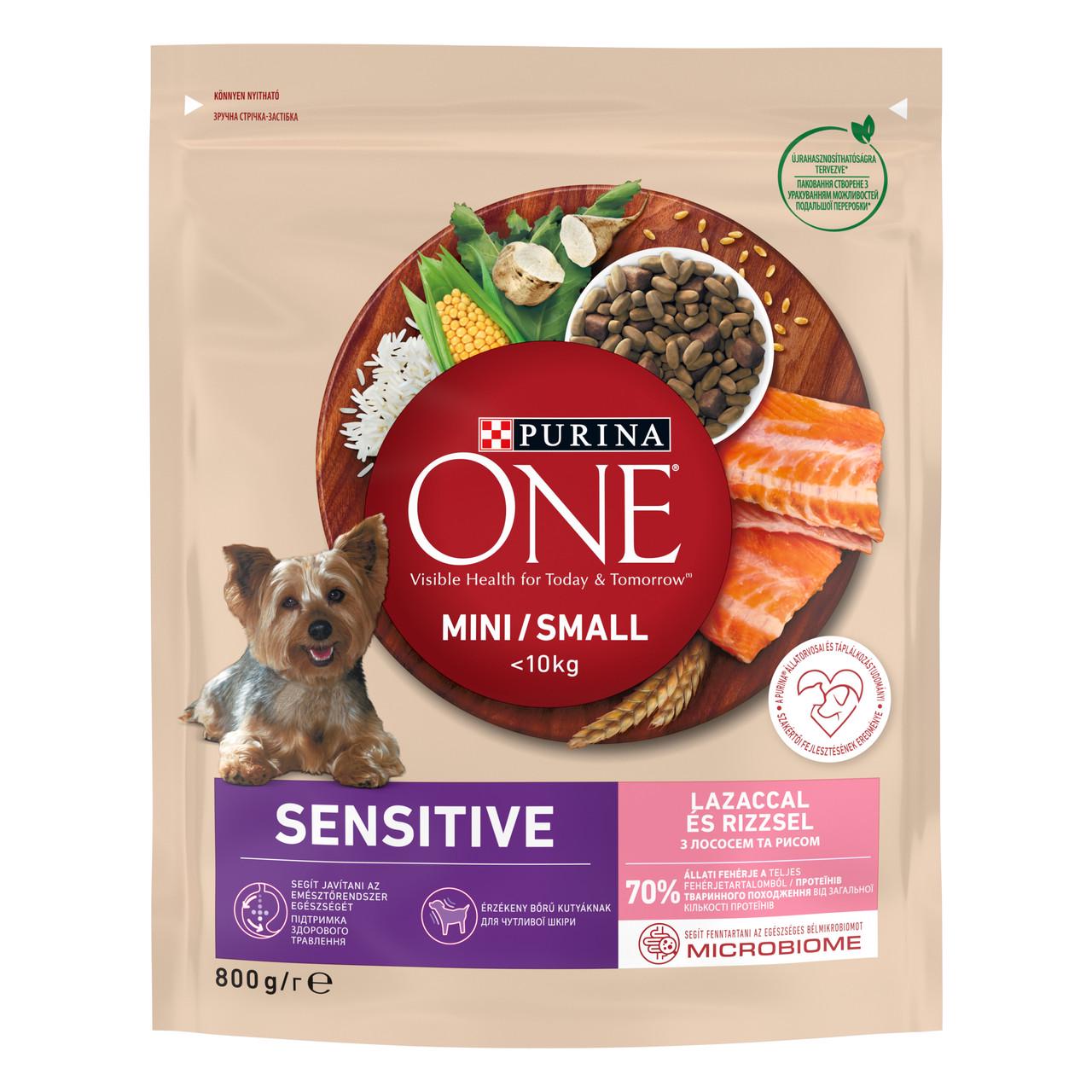 Сухий корм Purina ONE Mini/Small Sensitive для собак дрібних порід лосось та рис (8445290256119)
