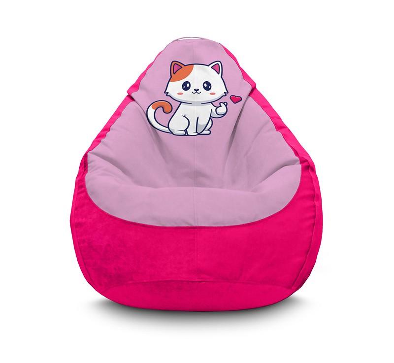 Кресло мешок iPuff Cute cat Korean Heart Флок XXXL 100х135 см Розовый