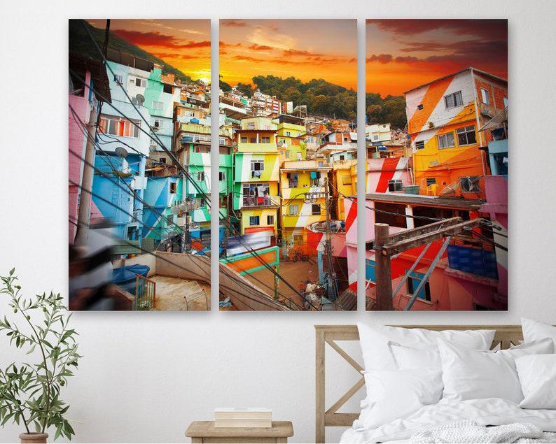Модульная картина на холсте из трех частей KIL Art Разноцветные дома Рио 78x48 см (M3_M_415)