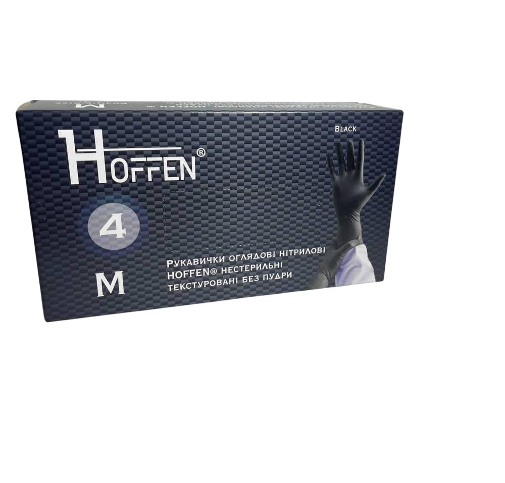 Рукавички нітрилові HOFFEN без пудри M 100 шт. Чорний (32310146)