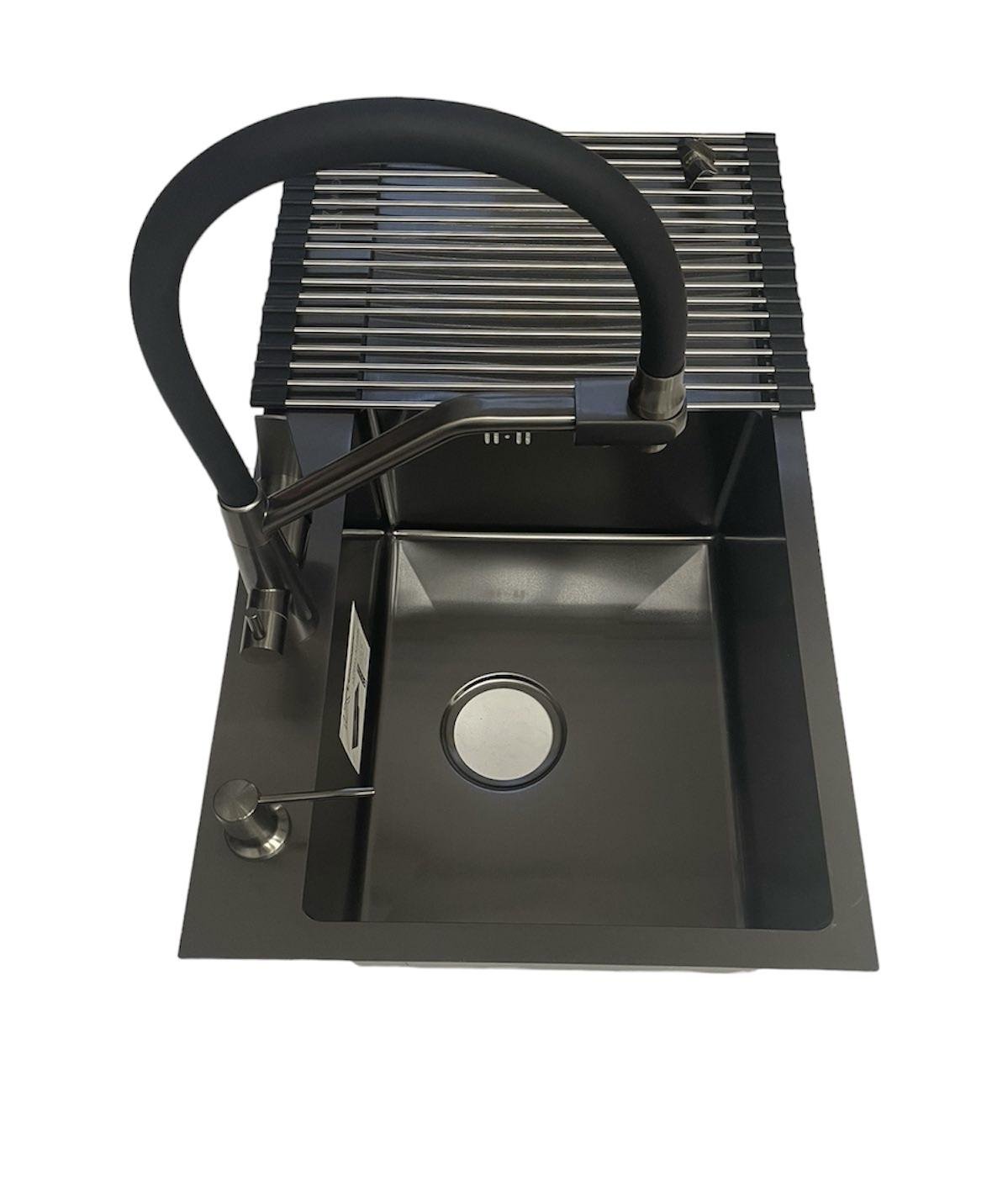 Мойка Luminex левая 78х44 см PVD и смеситель для кухни с подключением к фильтру Kroner PVD03817BLK