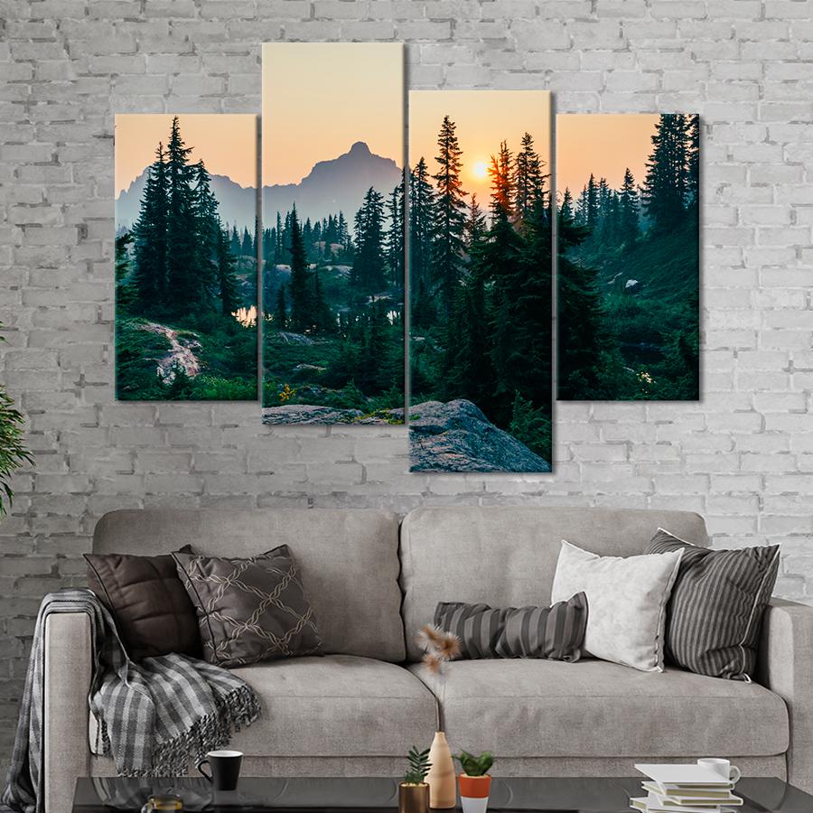 Картина природа Закат солнца над хвойным лесом 129x90 см (A1150-4)