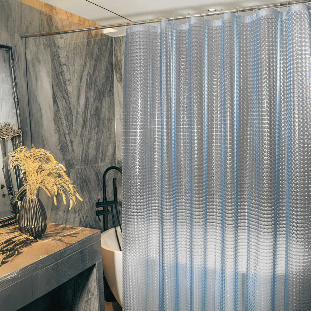 Шторка для ванной и душа водоотталкивающая PEVA материал с 2D эффектом 180x180 см Прозрачно-голубой