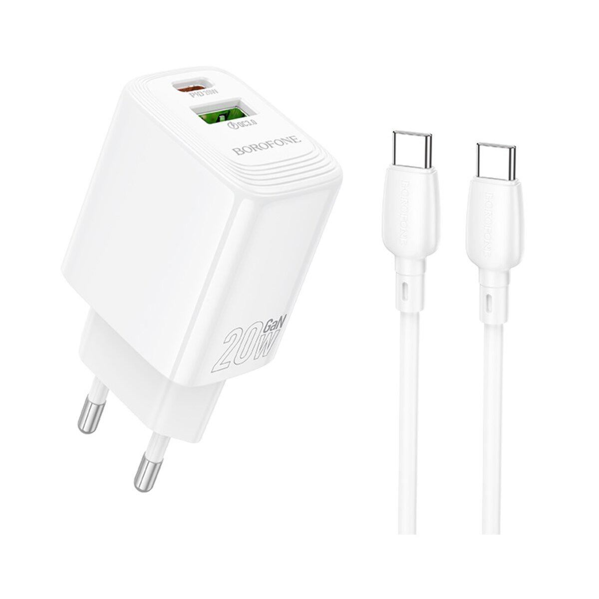Зарядное устройство для Borofone BN27 Fuente PD20W+QC3.0 Charger set Type-C to Type-C Cable EU 1,67A White (6941991120282)