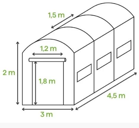 Теплица садовая 2-х дверная 3х4,5х2 13,5 м2 Белый (00332312) - фото 2