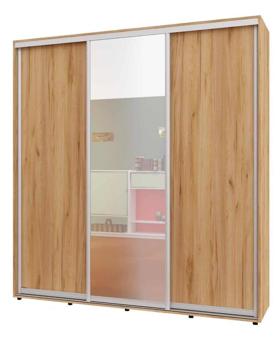 Шкаф-купе трехдверный Алекса ШК-04 ДСП/зеркало/ДСП 220x65x220 см Дуб крафт золотой