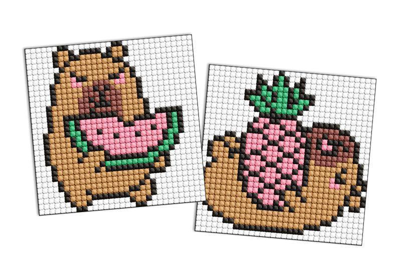 Алмазна мозаїка на магніті Ideyka Капібара: ананас та кавун з 2 сюжетів 9х9 см (Id-AMG1167)