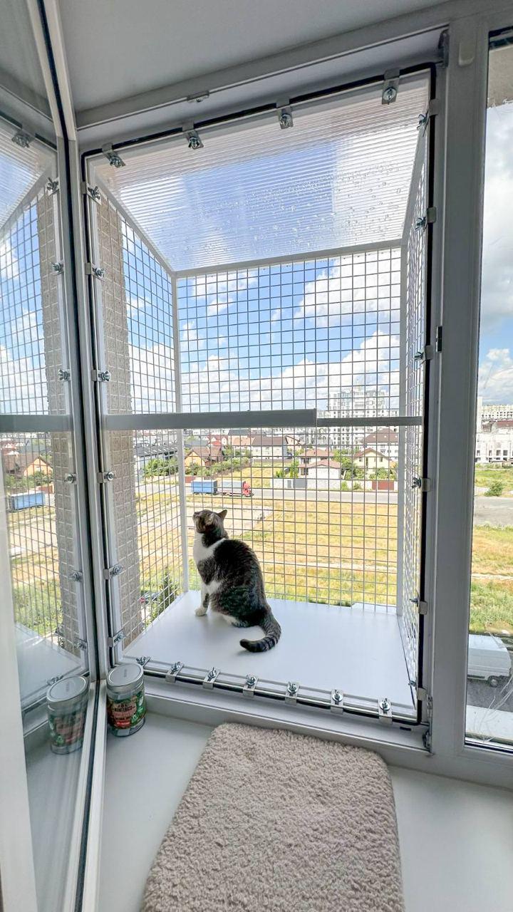 Балкон для котів з одним поверхом прямокутний підвісний 590х420х1250 см Білий (008) - фото 2