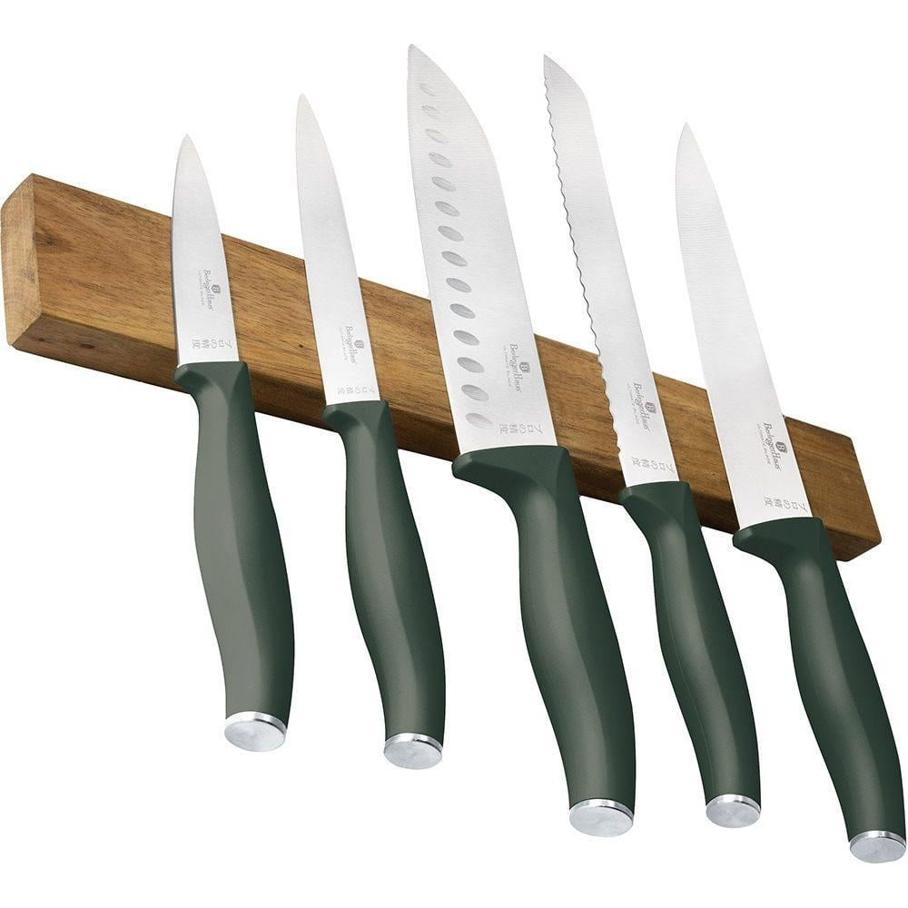 Набір 5 ножів з магнітною планкою Berlinger поварський/для хліба/Сантоку/універсальний/овочевий нержавіюча сталь Matte Green (2529782646)