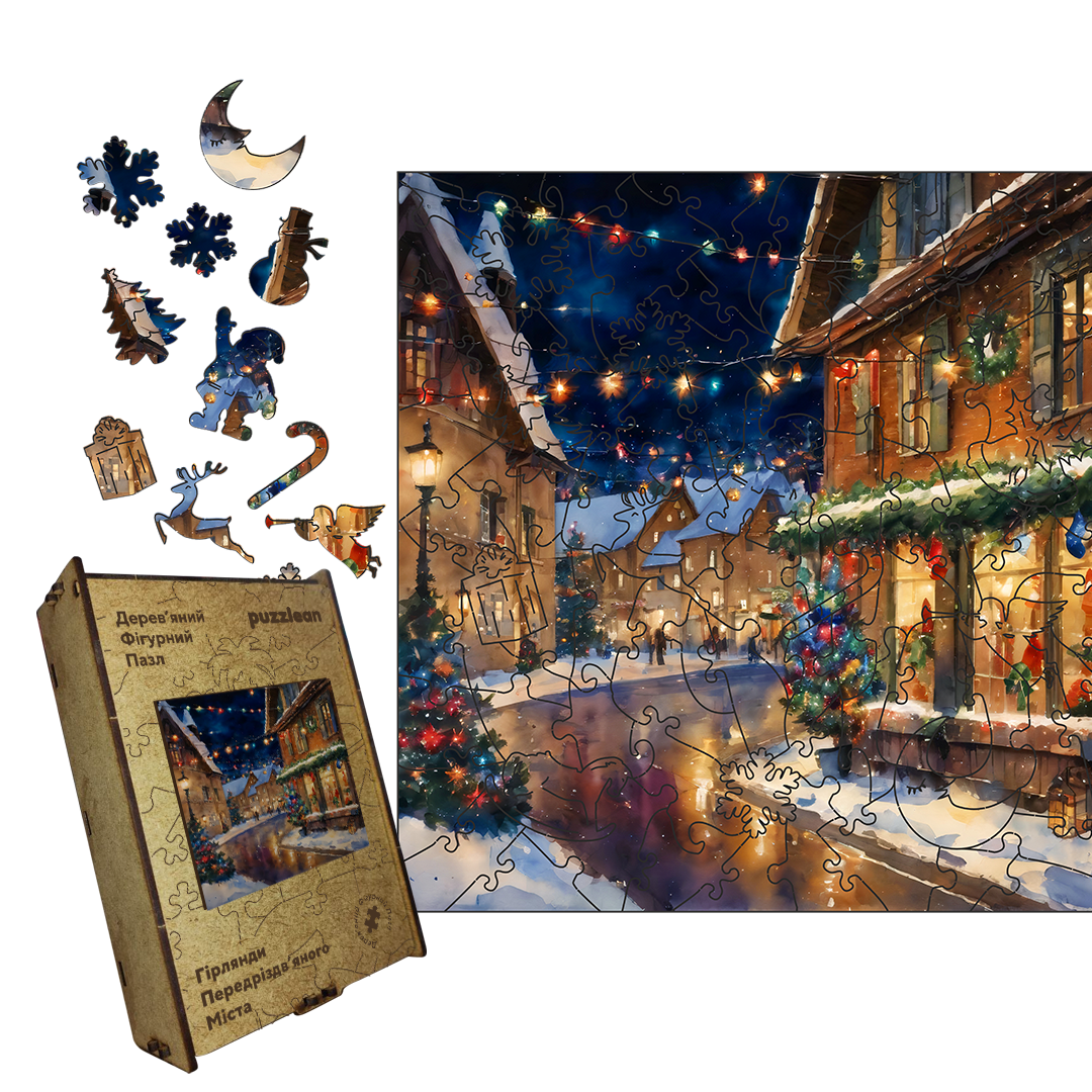 Пазл дерев'яний Гірлянди Нічного Міста А5 дерев'яна коробка 35 ел. (puzzlean-1004-DER-А5) Пазл дерев'яний Гірлянди Нічного Міста А5 дерев'яна коробка 35 ел. (puzzlean-1004-DER-А5)