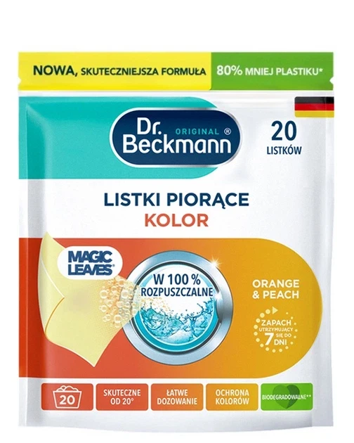 Салфетки для стирки Dr. Beckmann Magic Leaves Color для цветных вещей с ароматом апельсина и персика 20 шт.