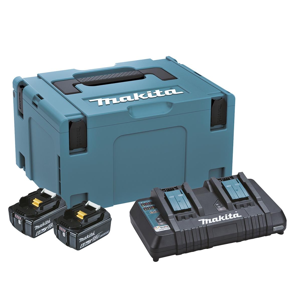 Набор аккумуляторов LXT Makita 198077-8 18 В 6 Ач 2 АКБ BL1860B и зарядное устройство DC18RD и Makpac кейс (4674)