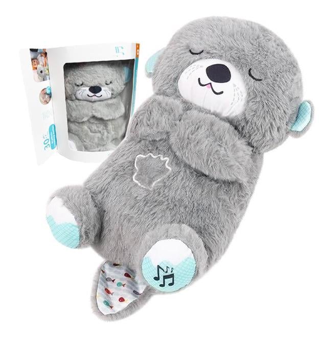 Іграшка нічник Видра дихаюча плюшева для сну 4 режими в коробці 25 см Світло-сірий