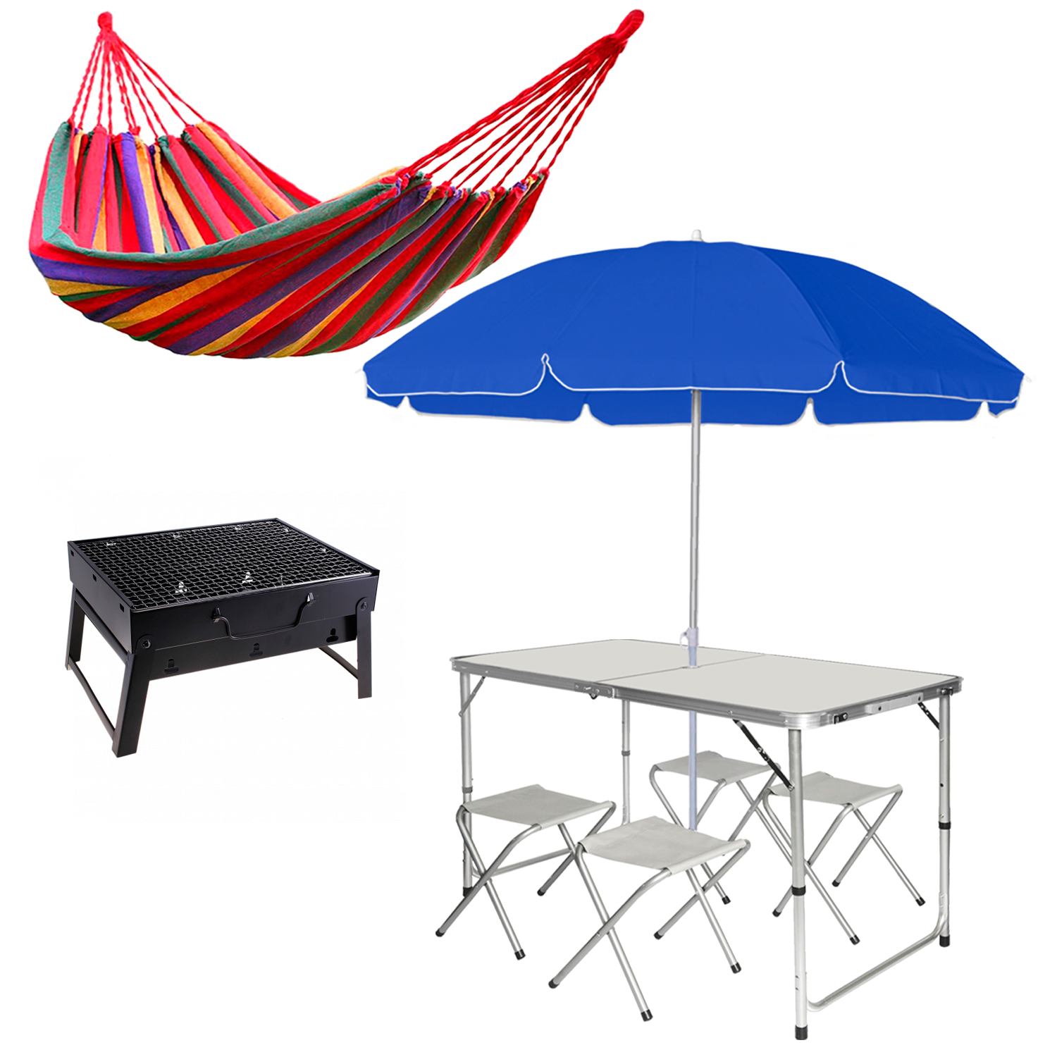 Комплект туристичний стіл зі стільцями у валізі/парасолька/гамак 200x80 см та складаний мангал White/Red (8afa0acb)